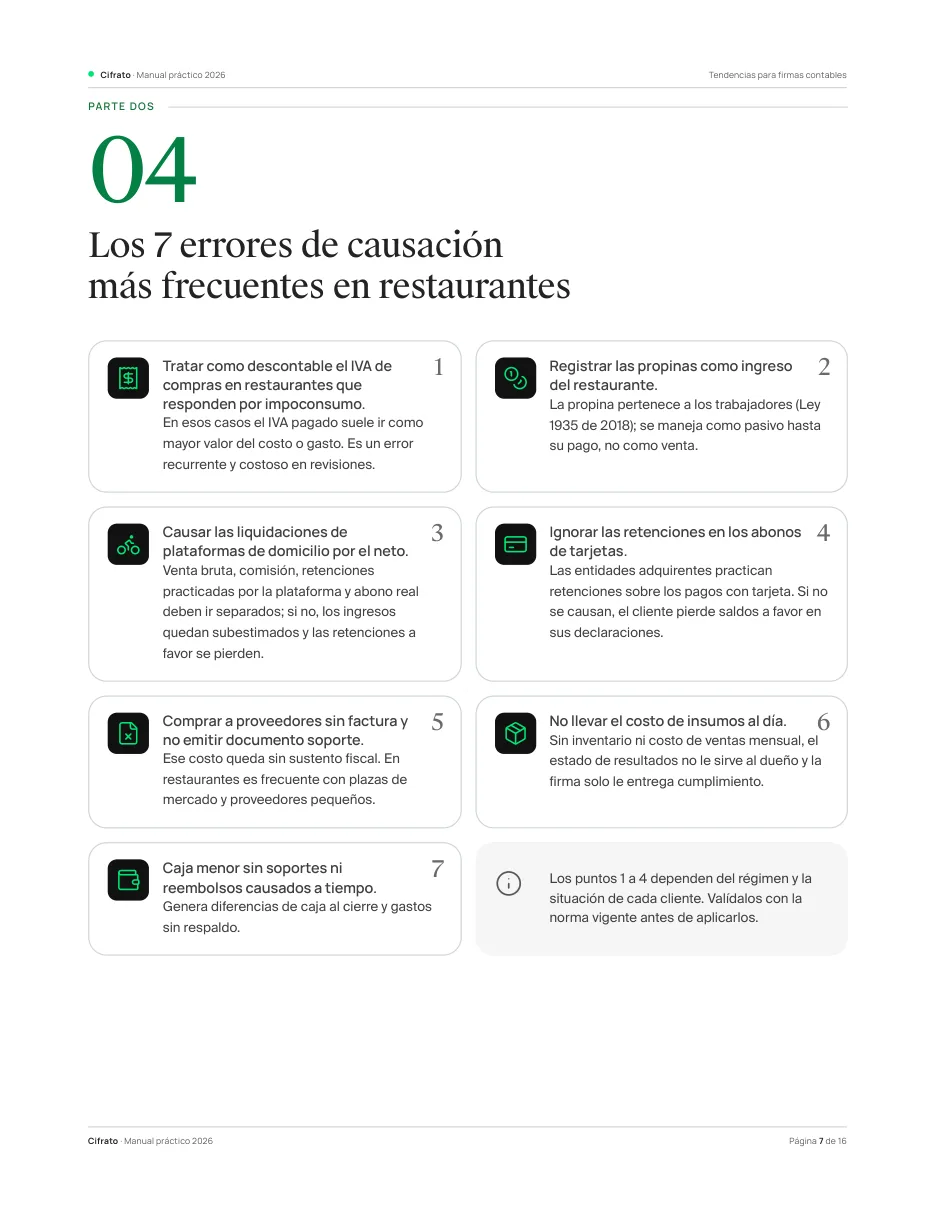 Página con los 7 errores de causación en restaurantes